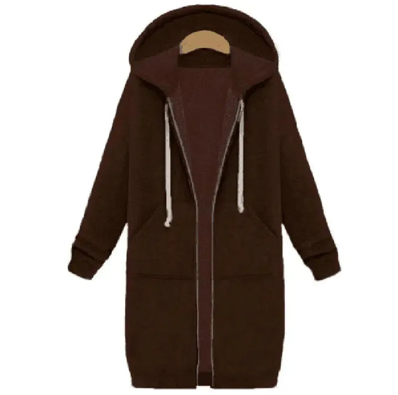 Hooded long-sleeved winter sweater women's jacket in a long-Coffee-6