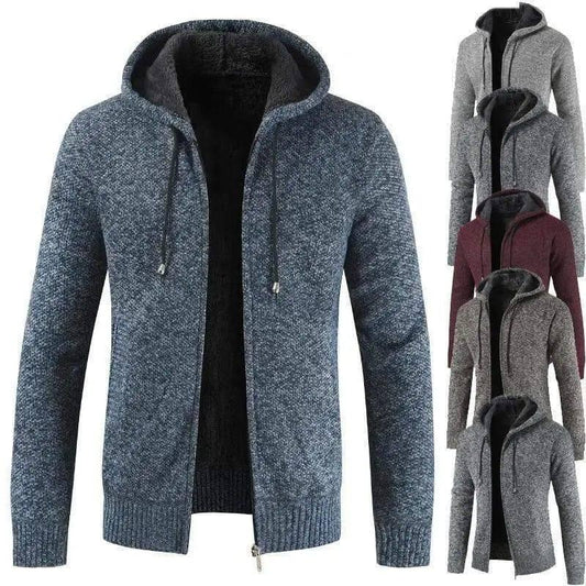 Hooded Solid Color Plus Size Fashionable Sweater Coat-1