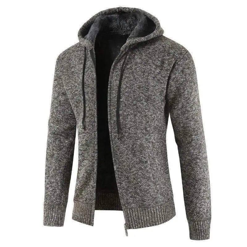 Hooded Solid Color Plus Size Fashionable Sweater Coat-Brown-3
