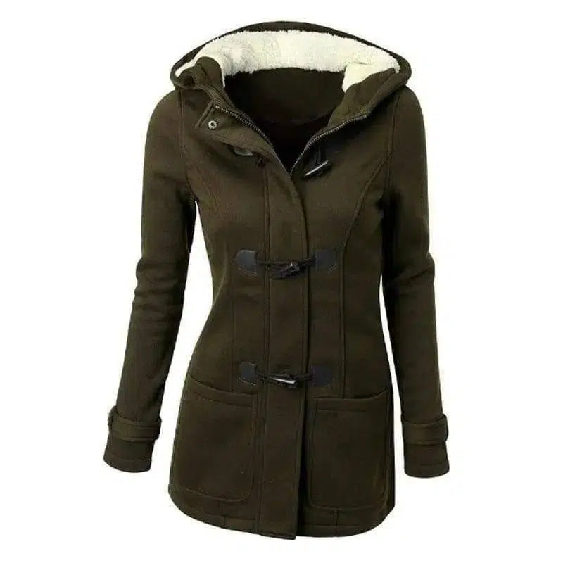 Horn buckle coat female-Green-3