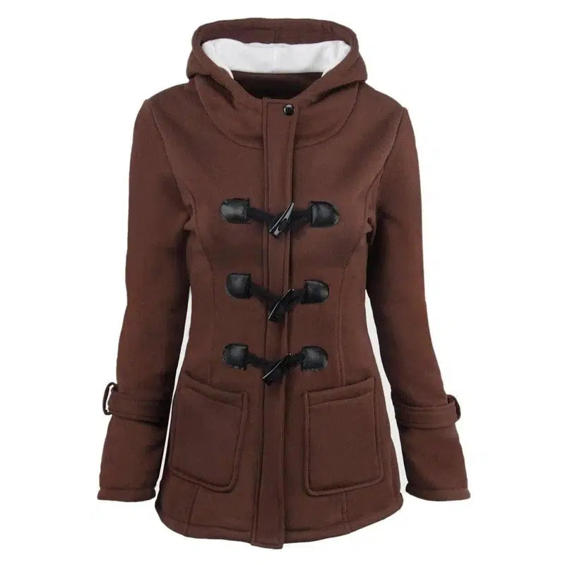 Horn buckle coat female-Coffee-5