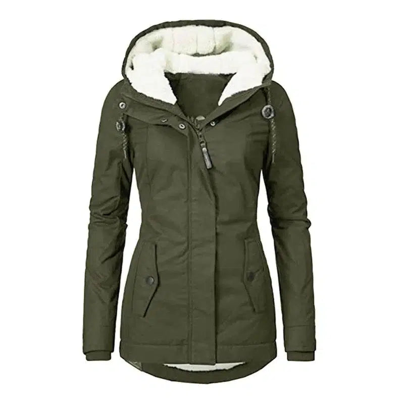 Hot Style Ladies Long-Sleeved Zipper Pocket Padded Coat-Green-2