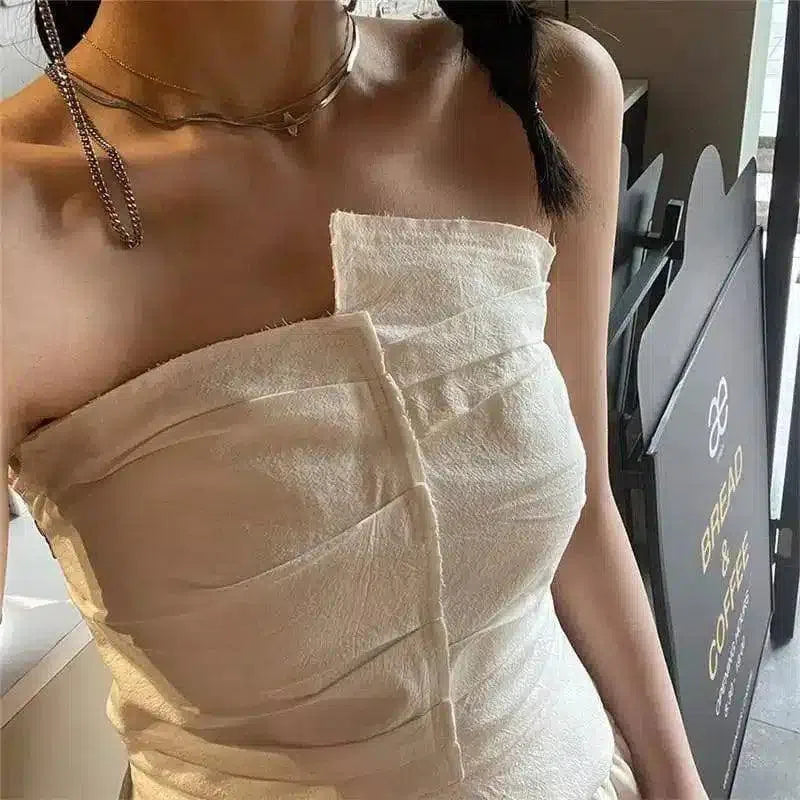 Women's Strapless Textured Dress-White-1