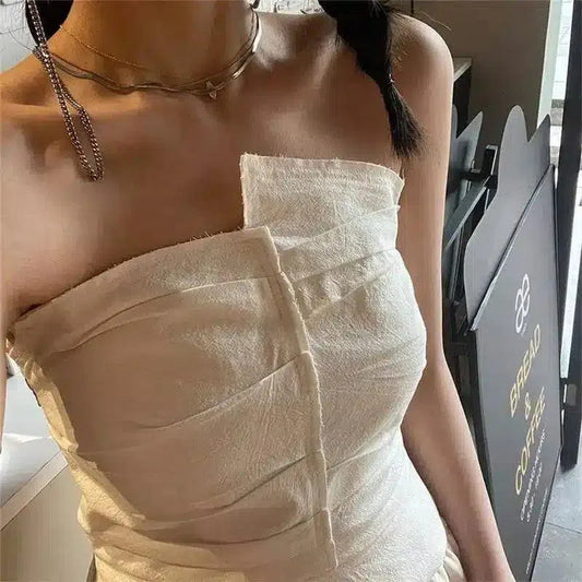 Women's Strapless Textured Dress-White-1