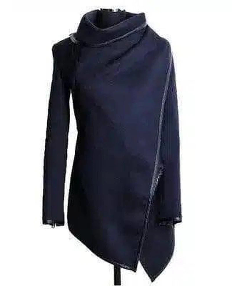Women's Elegant Longline Coat with High Collar-dark blue-2