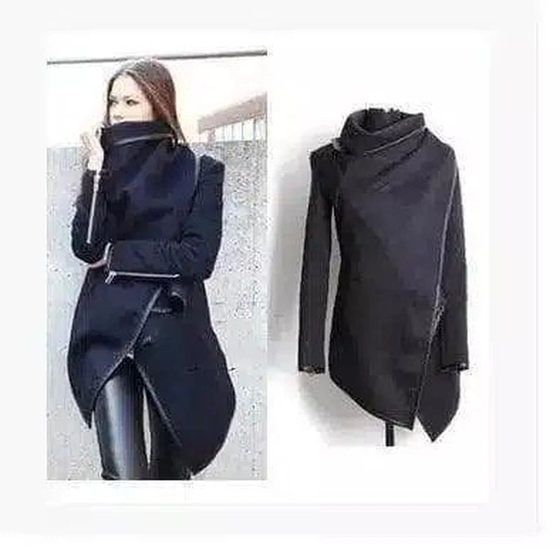 Women's Elegant Longline Coat with High Collar-black-4