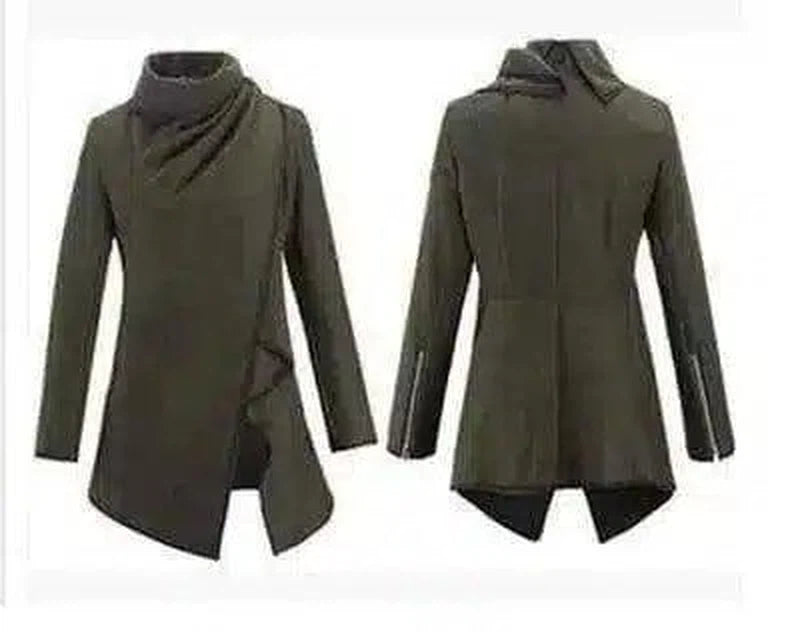 Women's Elegant Longline Coat with High Collar-Army Green-5