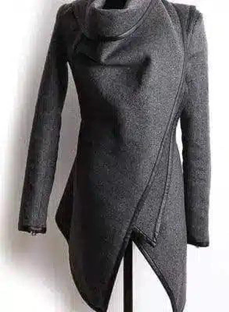 Women's Elegant Longline Coat with High Collar-Dark grey-6