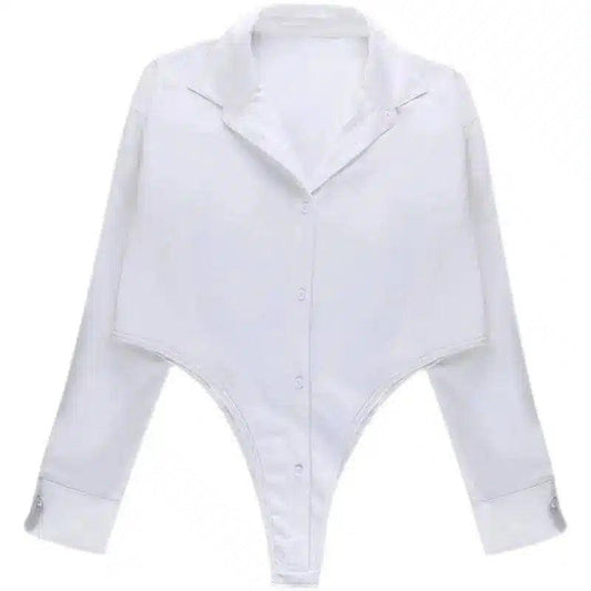 Women's Button-Up Bodysuit with Collar-1