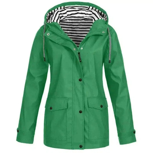 Hooded Casual Women's Jacket with Pockets-Green-1