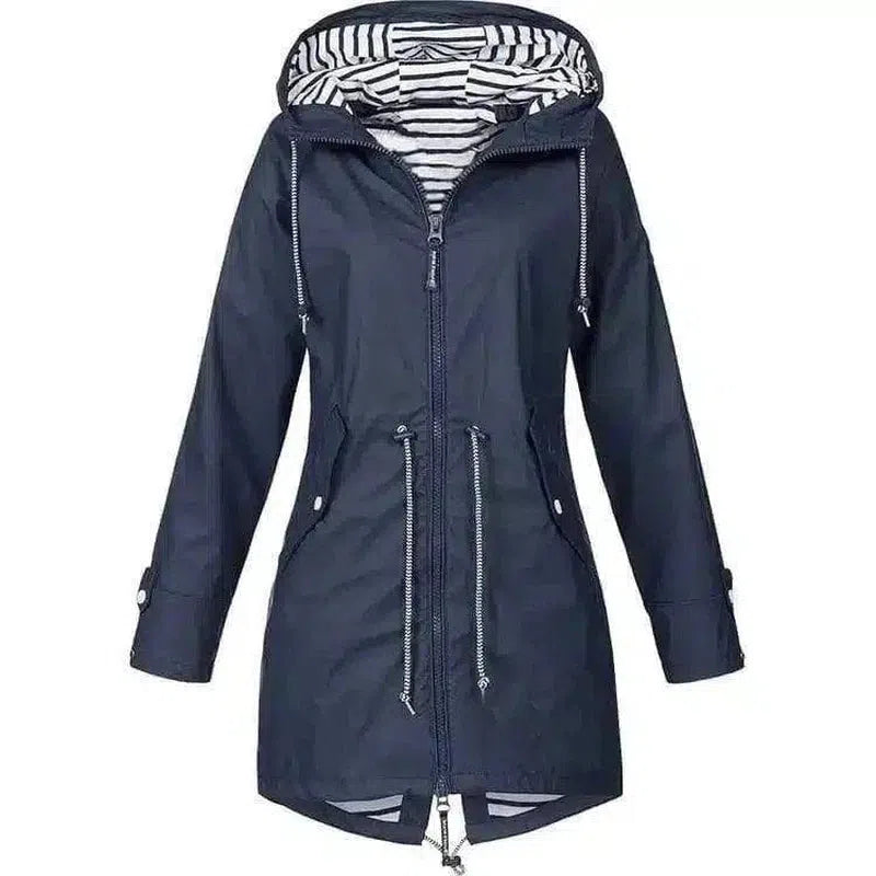 Women's Hooded Zip-Up Raincoat S-5XL-Navy-12