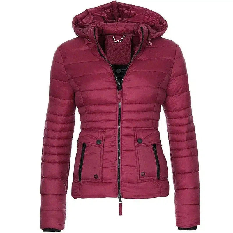 Women's Hooded Insulated Puffer Jacket-Wine red-2