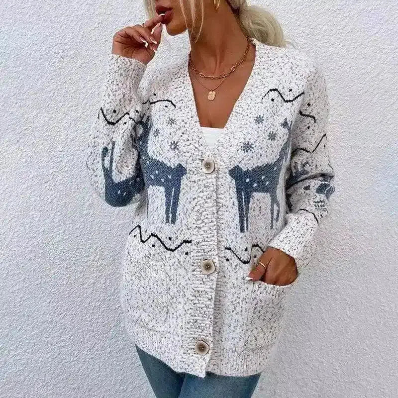 Womens Knit Cardigan with Button Closure-Beige-2