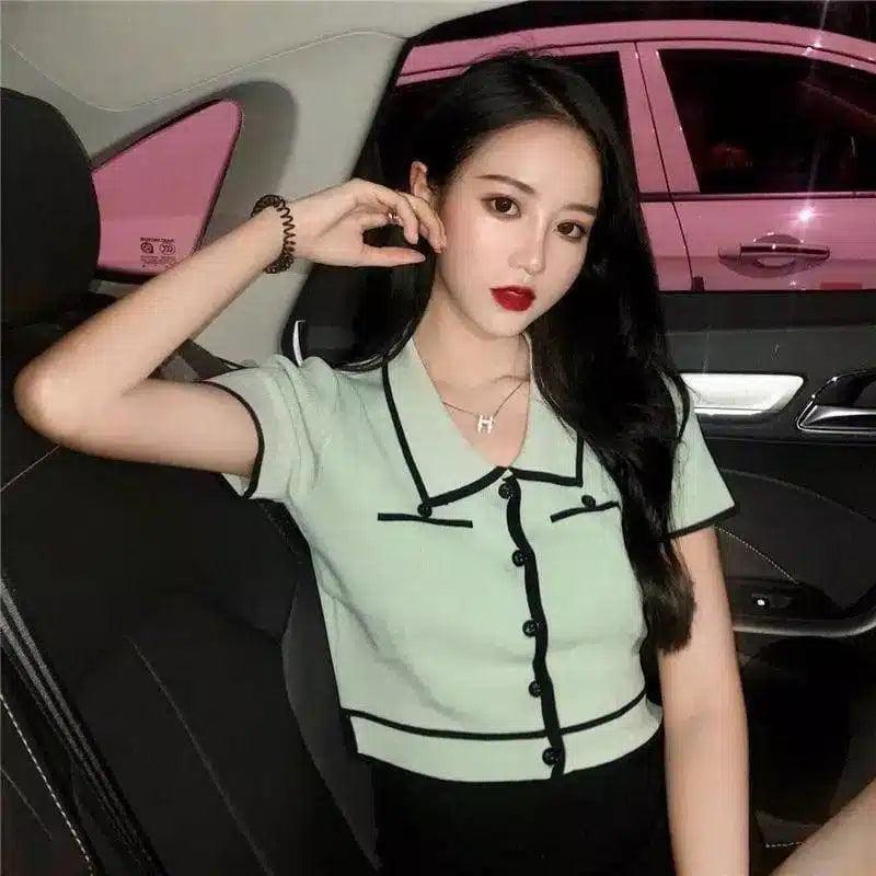 Stylish Women's Short Sleeve Crop Top-Green-4