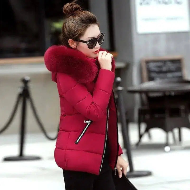 Korean Style Hooded Down Padded Jacket All-Match Small-Red-2