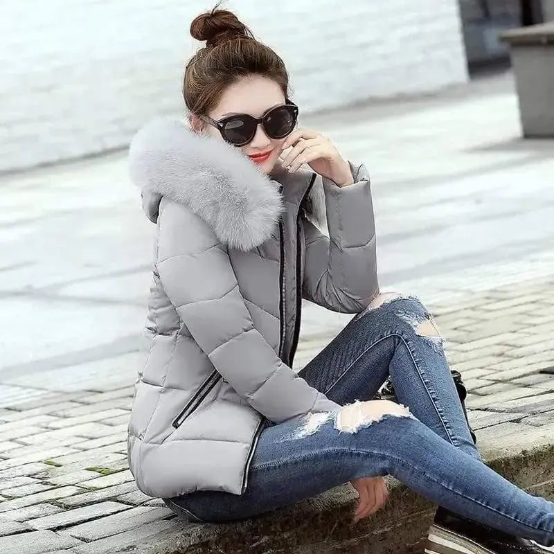 Korean Style Hooded Down Padded Jacket All-Match Small-Gray-3
