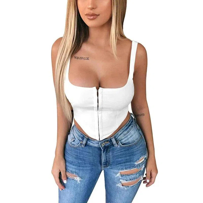 Slim Fit Zippered Tank Top for Women-White-3