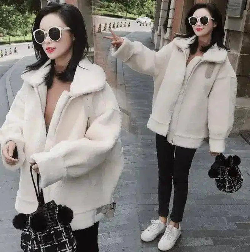 Lamb hair coat thick fur one locomotive female winter Korean-White-2