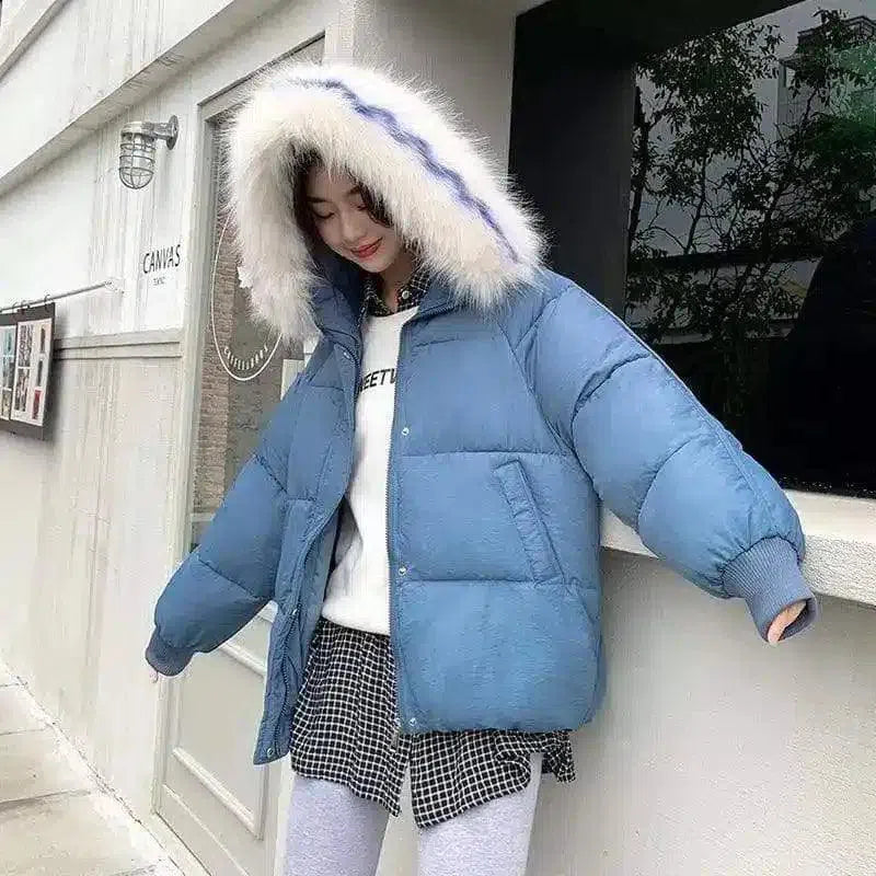 Winter Padded Jacket with Fur-Trim Hood-Blue-3