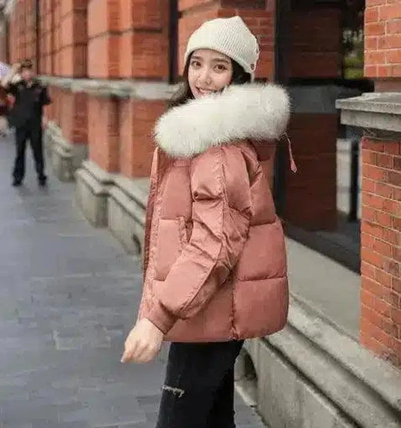 Winter Padded Jacket with Fur-Trim Hood-Caramel-4