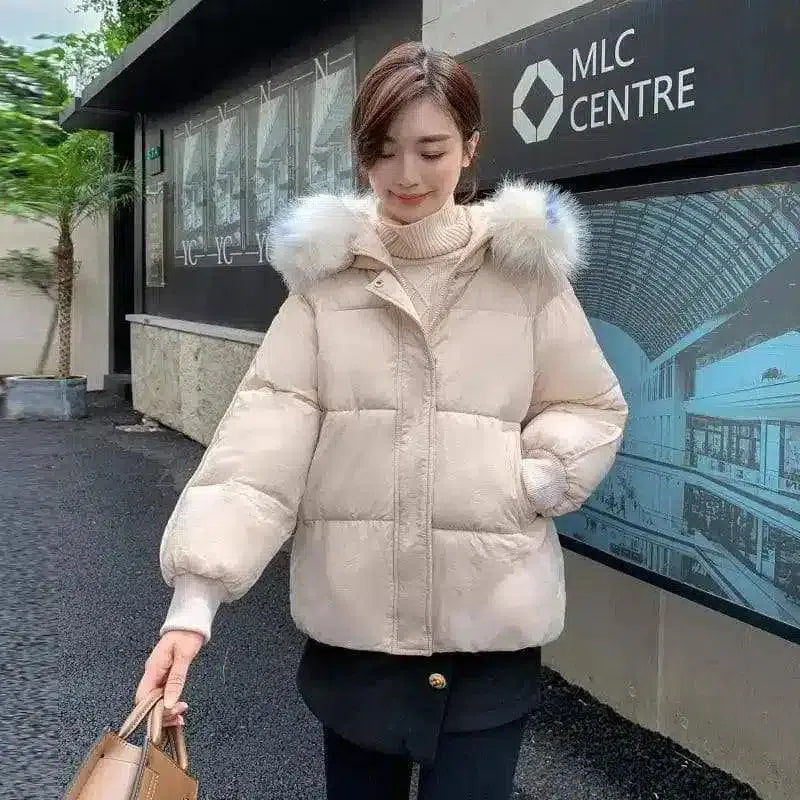 Winter Padded Jacket with Fur-Trim Hood-White-5