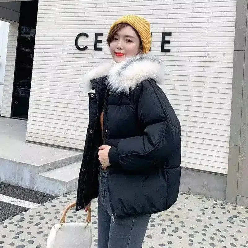 Winter Padded Jacket with Fur-Trim Hood-Black-6