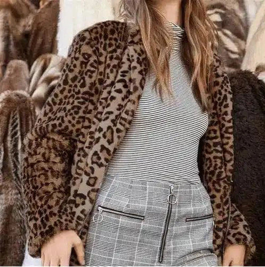 Leopard-print furry versatile loose casual woolen coat-1