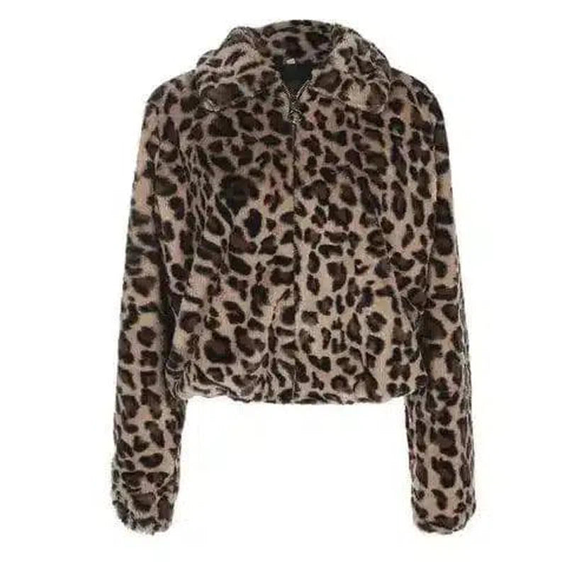 Leopard-print furry versatile loose casual woolen coat-Leopard red-2