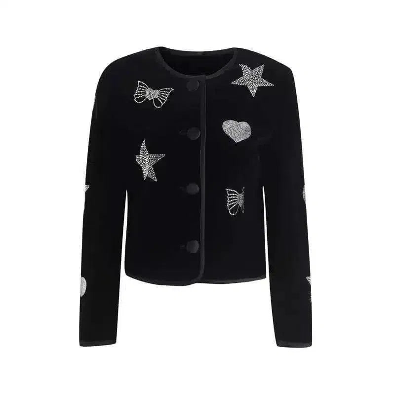 Embellished Button-Up Cardigan for Women-Black-2