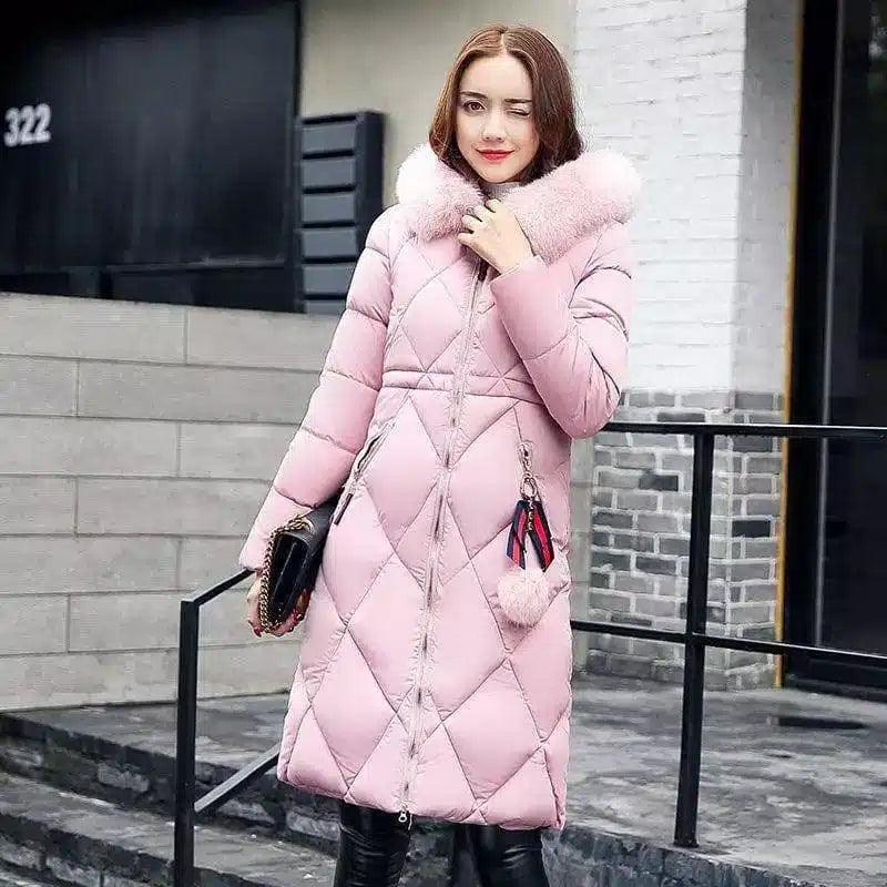 Long hooded padded down coat coat women-Pink-2