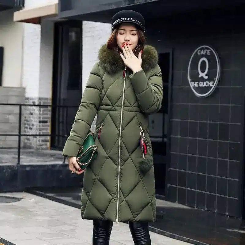 Long hooded padded down coat coat women-green-3