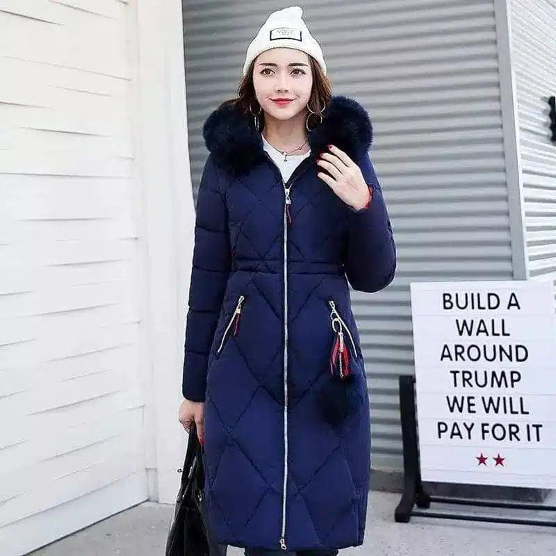 Long hooded padded down coat coat women-Dark blue-4