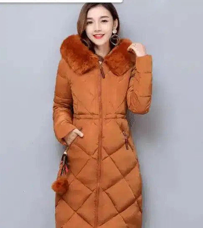 Long hooded padded down coat coat women-Caramel-6