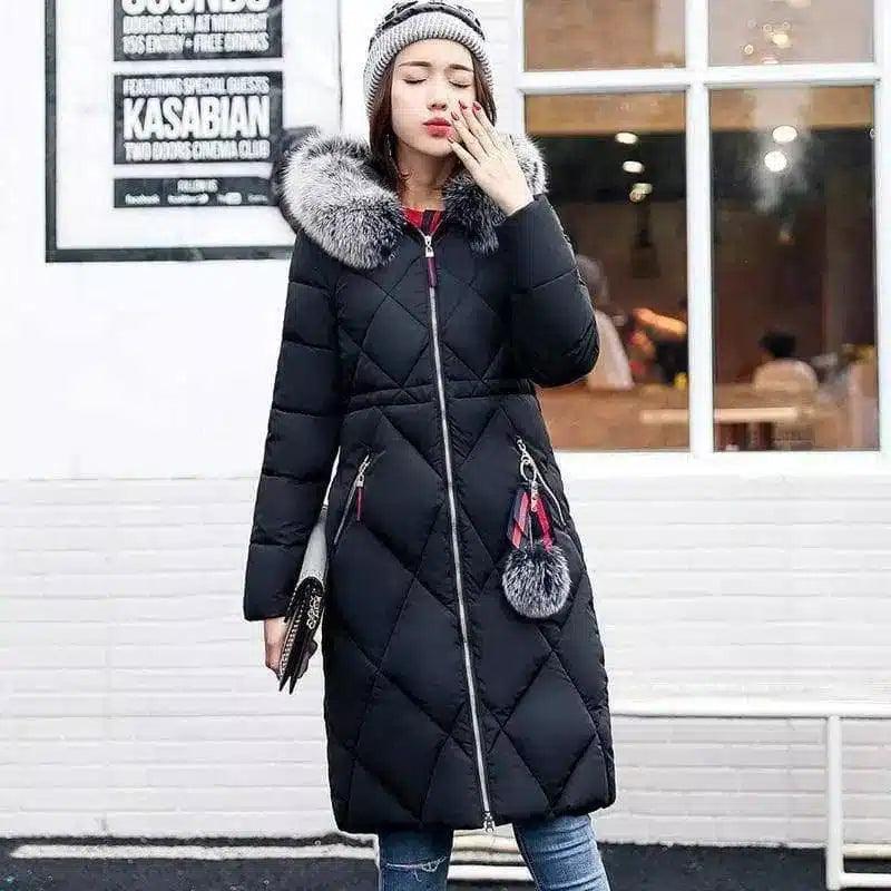 Long hooded padded down coat coat women-black-7