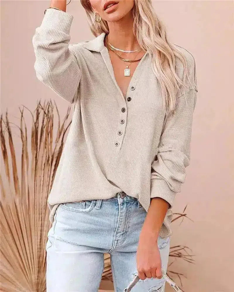 Womens Casual Button-Down Shirt-Beige-10