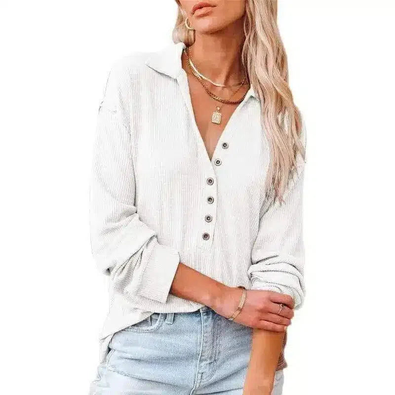 Womens Casual Button-Down Shirt-White-2
