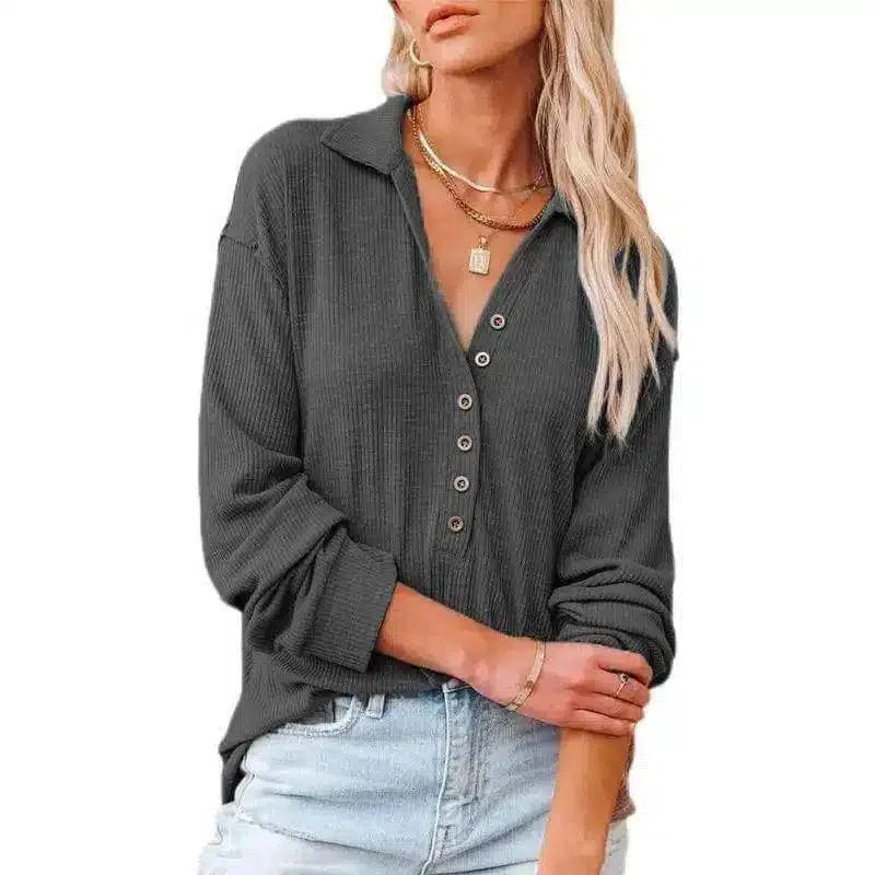 Womens Casual Button-Down Shirt-Grey-5