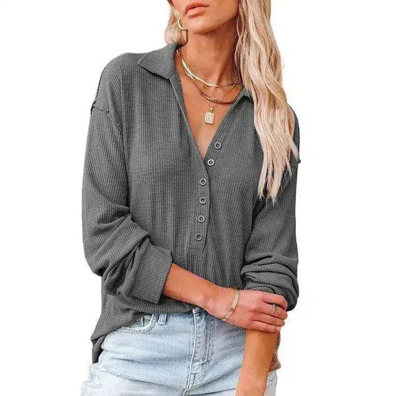 Womens Casual Button-Down Shirt-Light Grey-8