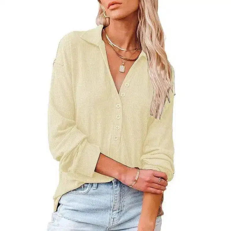 Womens Casual Button-Down Shirt-Khaki-9