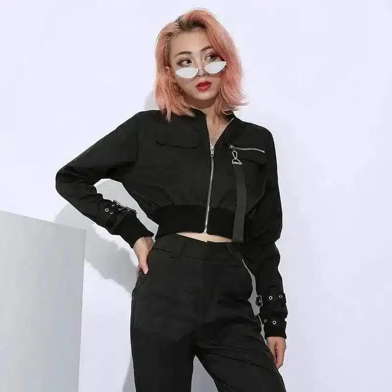 Women's Casual Jumpsuit with Buckle Accents-Black-3