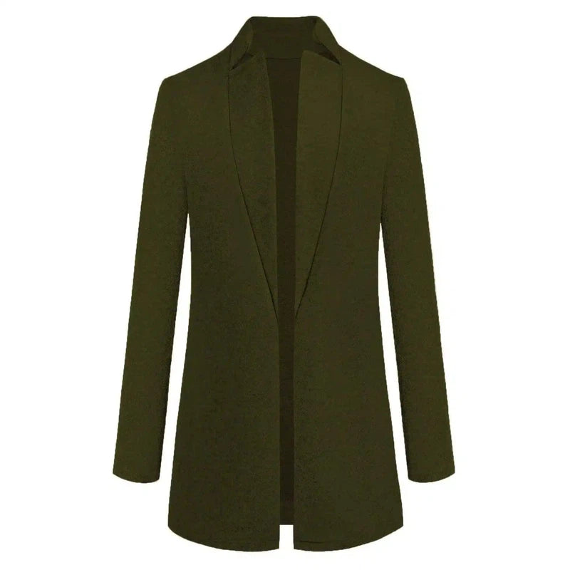 Chic Plus Sized Longline Blazer for All Seasons-Army Green-5