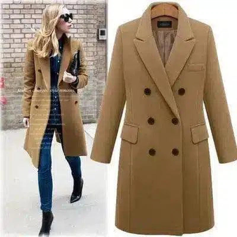 Long woolen coat wool coat in windbreaker-Khaki-4