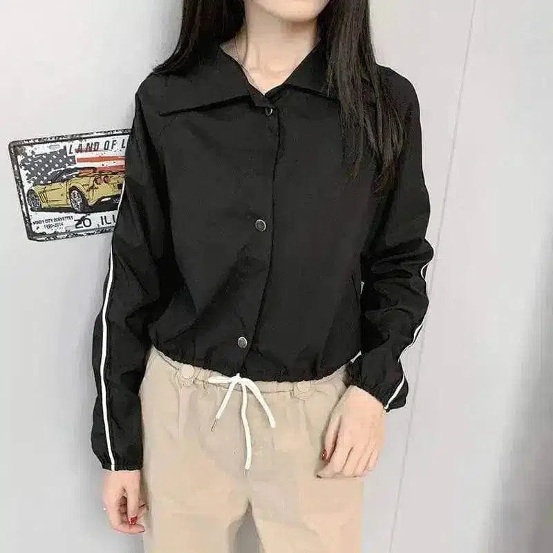 Women's Casual Button-Up Shirt with Stripe Detail-Black-2