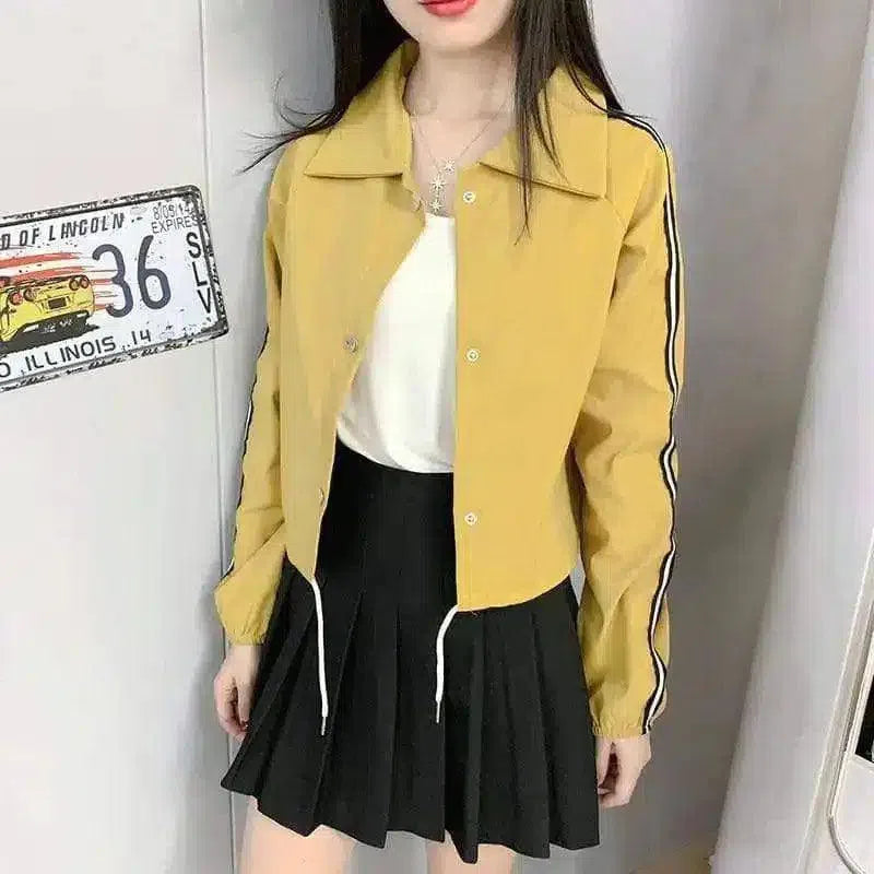 Women's Casual Button-Up Shirt with Stripe Detail-Yellow-4