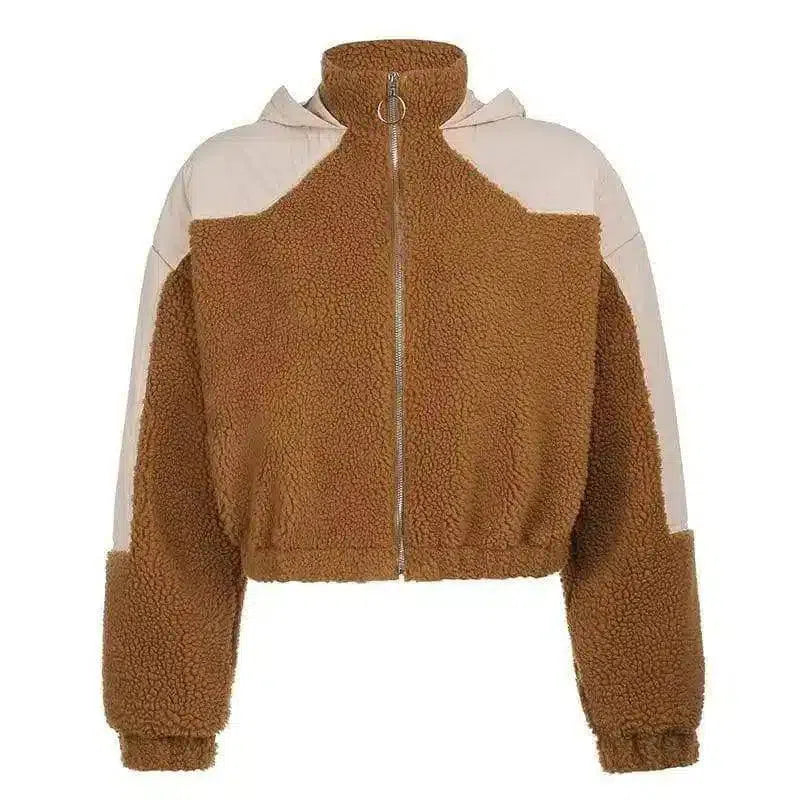 Women's Sherpa Zip-Up Jacket-Khaki-2