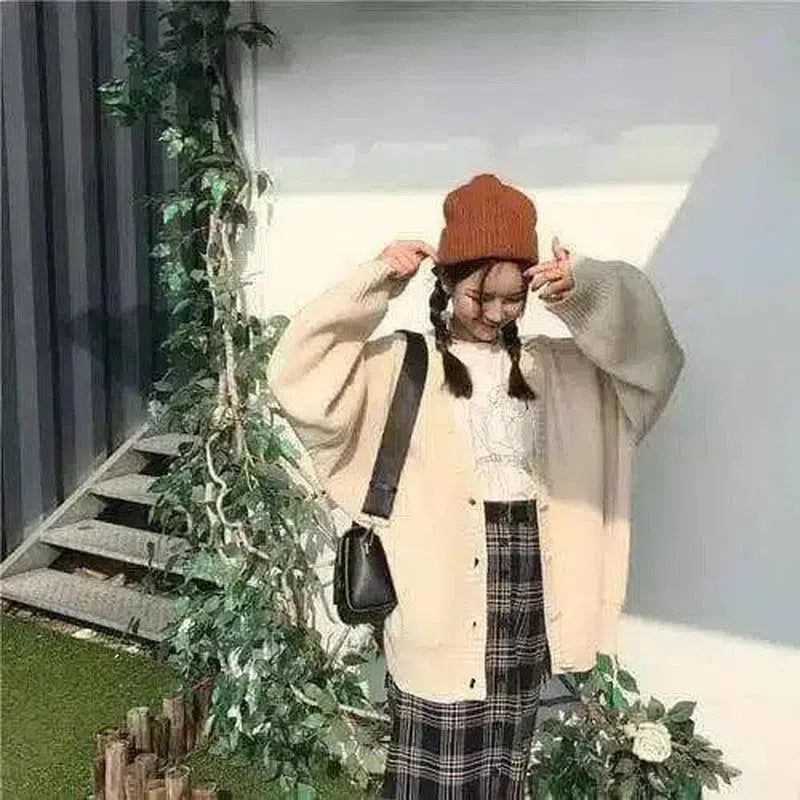 Warm Knit Cardigan with Pockets-Milky white-3