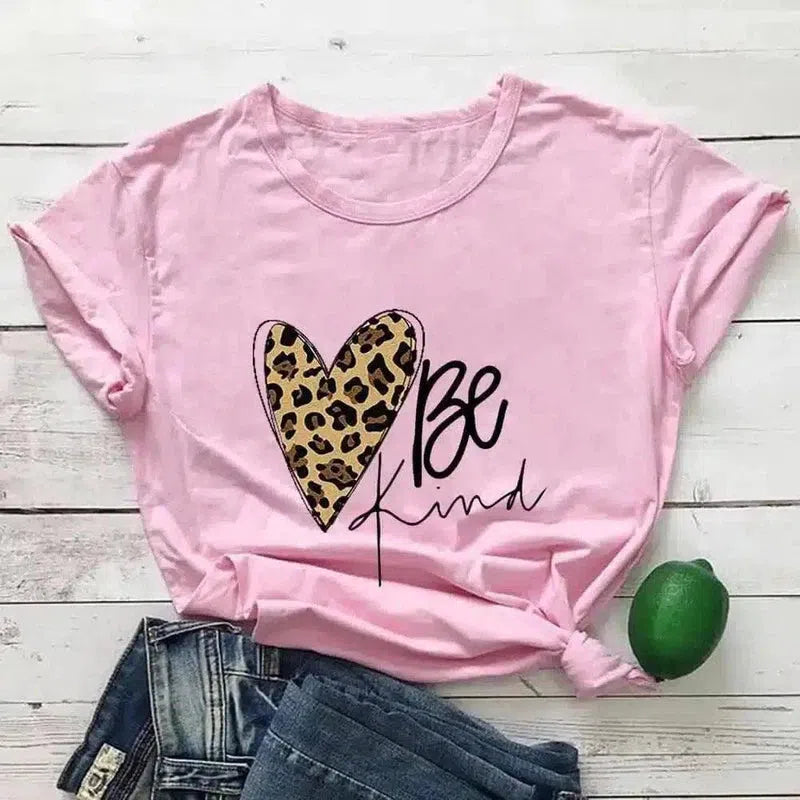 Women's Inspirational Graphic Tee with Heart Design-Pink-8