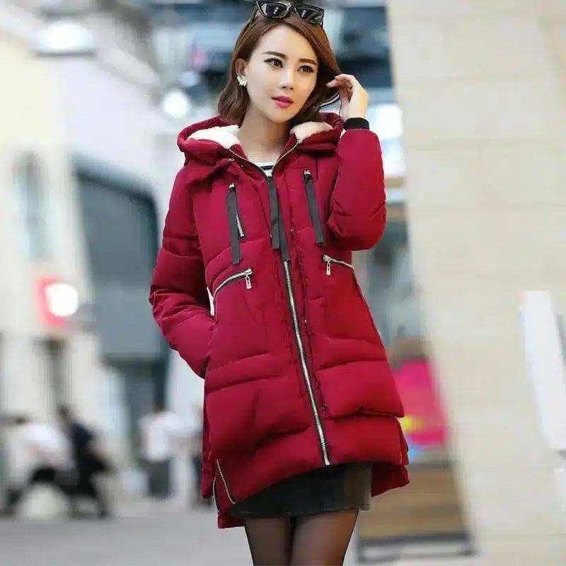 M-5XL Winter Women Parkas Coats Female Jacket Plus Size-Wine Red-2