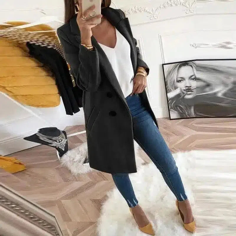 Women's Mid-Length Buttoned Coat-black-6