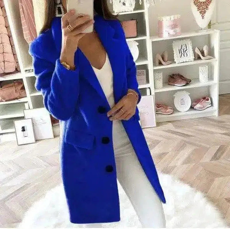 Women's Mid-Length Buttoned Coat-Dark blue-7